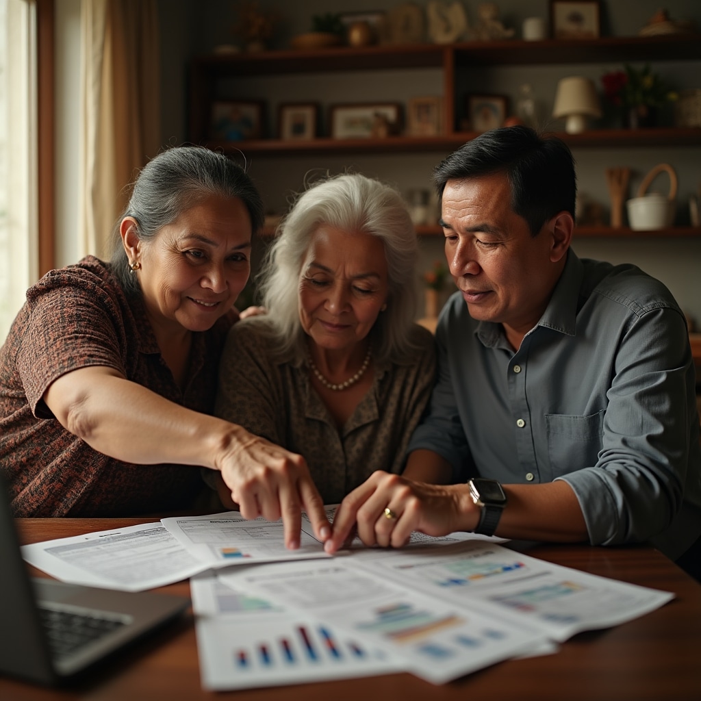 Paraguayan family reviewing financial documents together