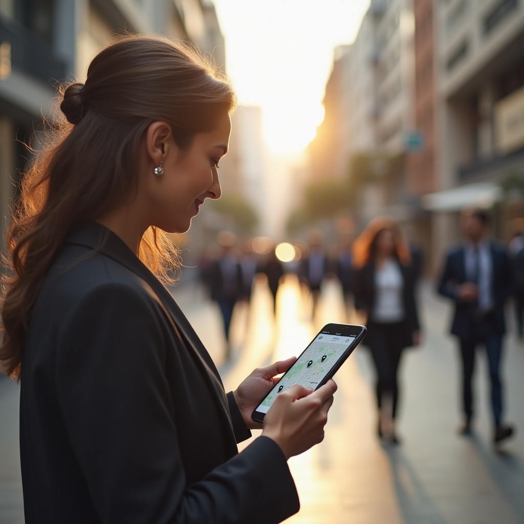 Person using mobile phone to locate nearby service locations