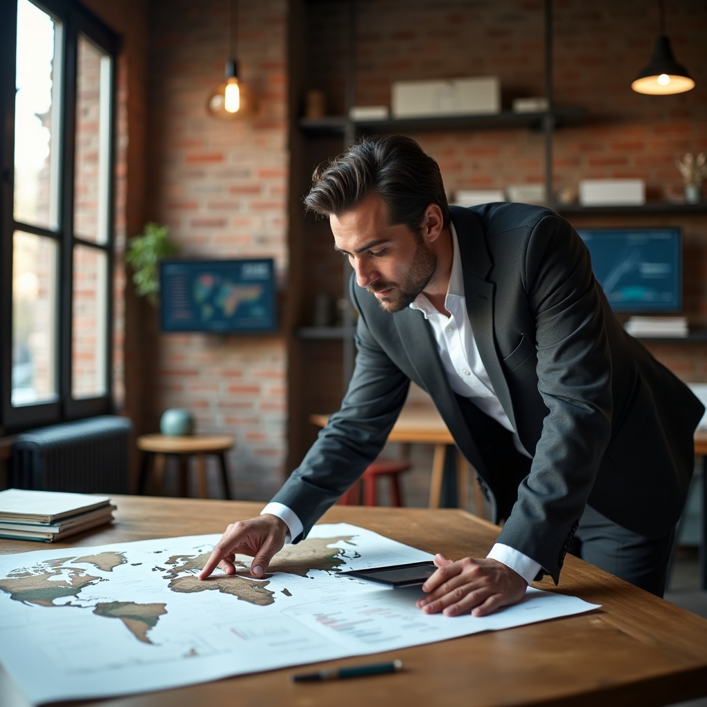 Small business owner planning international operations